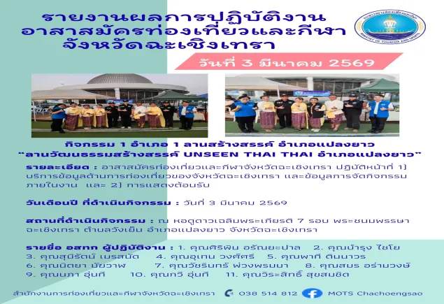 กิจกรรม 1 อำเภอ 1 ลานสร้างสรรค์ อำเภอแปลงยาว  “ลานวัฒนธรรมสร้างสรรค์ UNSEEN THAI THAI อำเภอแปลงยาว”